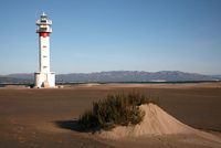 Paisaje en el delta del Ebro. Faro de la punta del Fangar